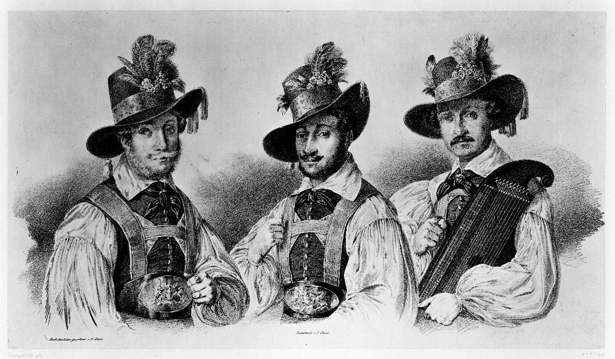 Brustbilder der drei steirischen Alpensänger C. Fischer, P. Schweizar und S. Laufer