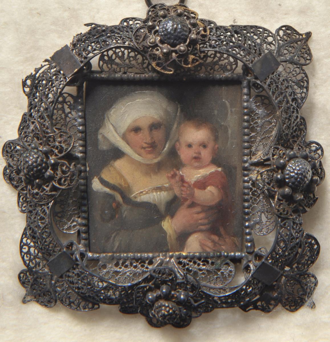 Mutter und Kind. Miniatur aus der Sammlung Loewe