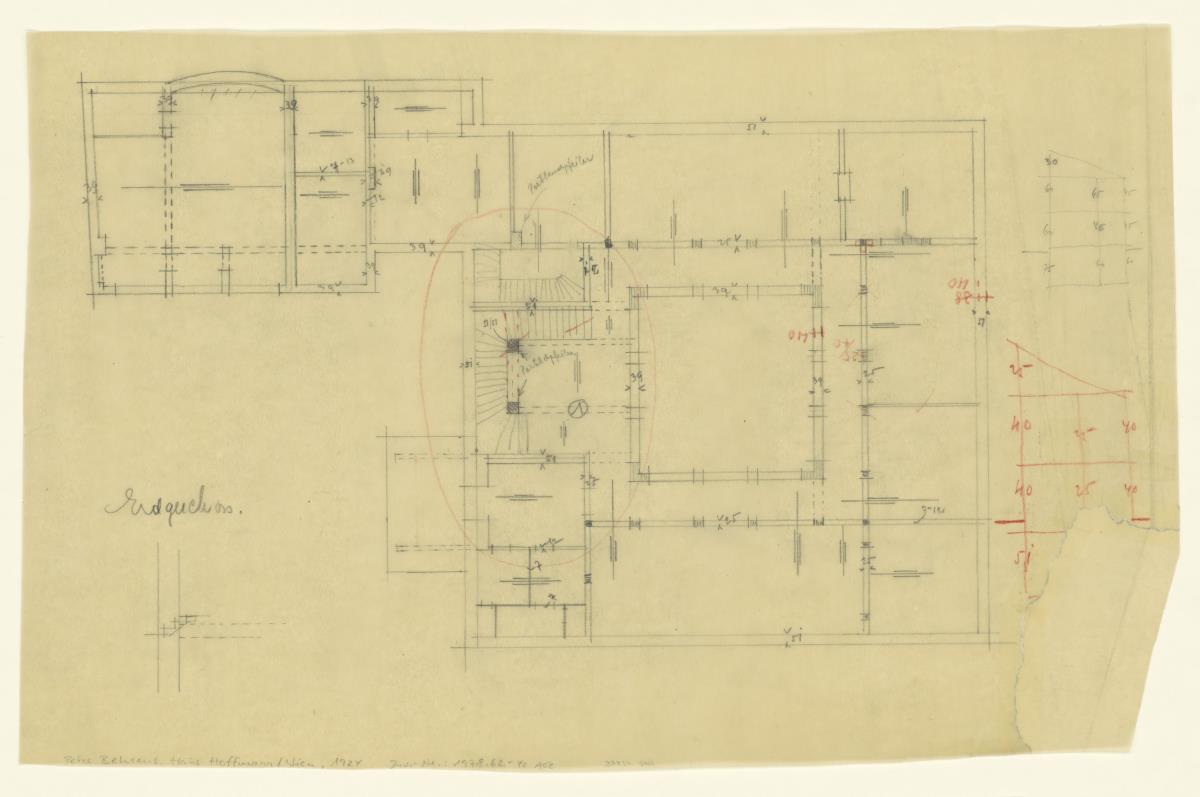 Wohnhaus Alexander Hoffmann, Wien, Grundriss Erdgeschoss und Teilschnitte