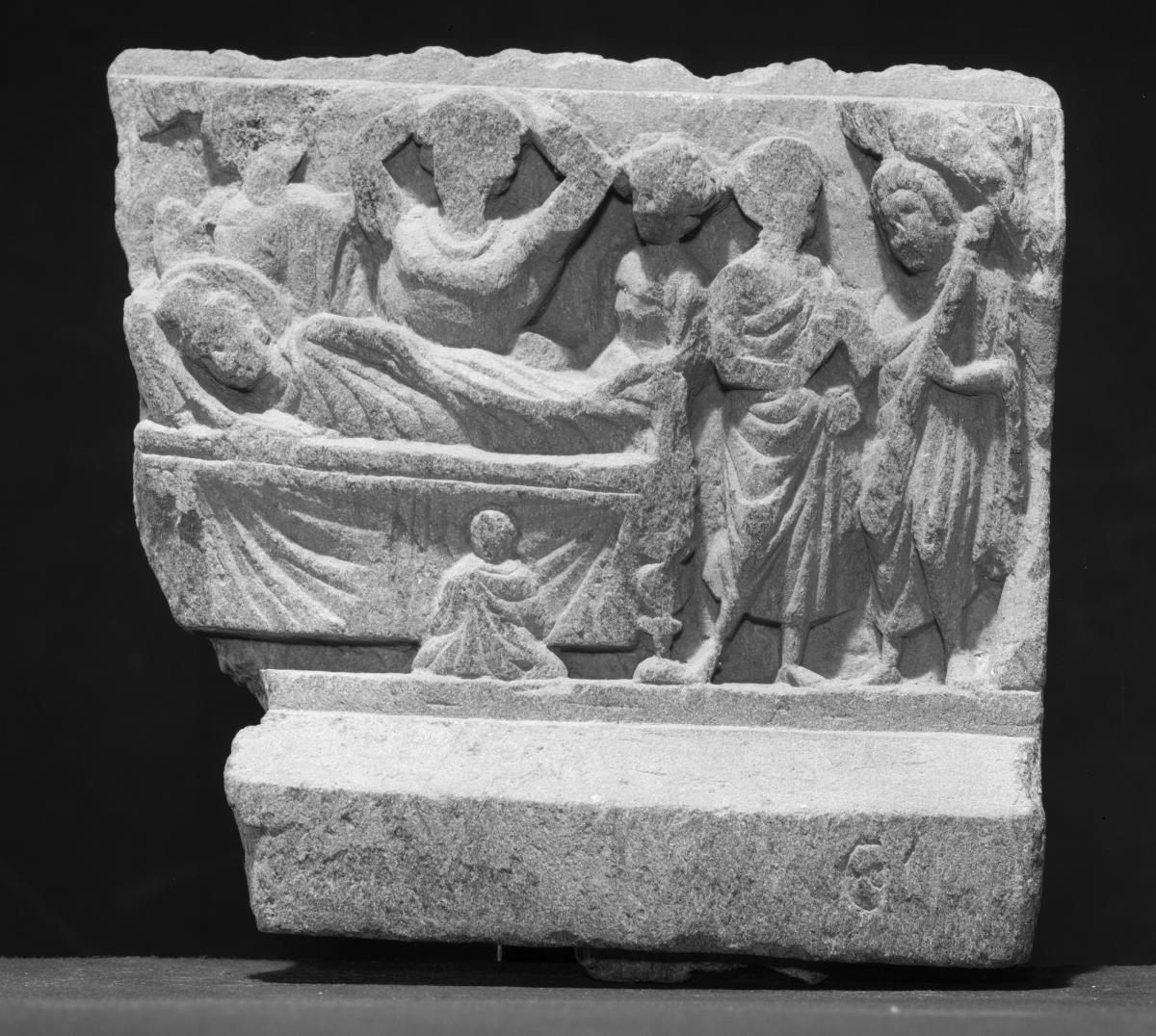Erzählende Szene (Fragment): Das Dahinscheiden des Buddha (mahaparinirvana)