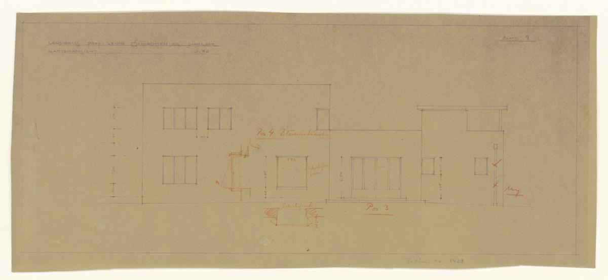 Landhaus Prof. Lewin, Berlin Schlachtensee, Gartensansicht, Lichtpause