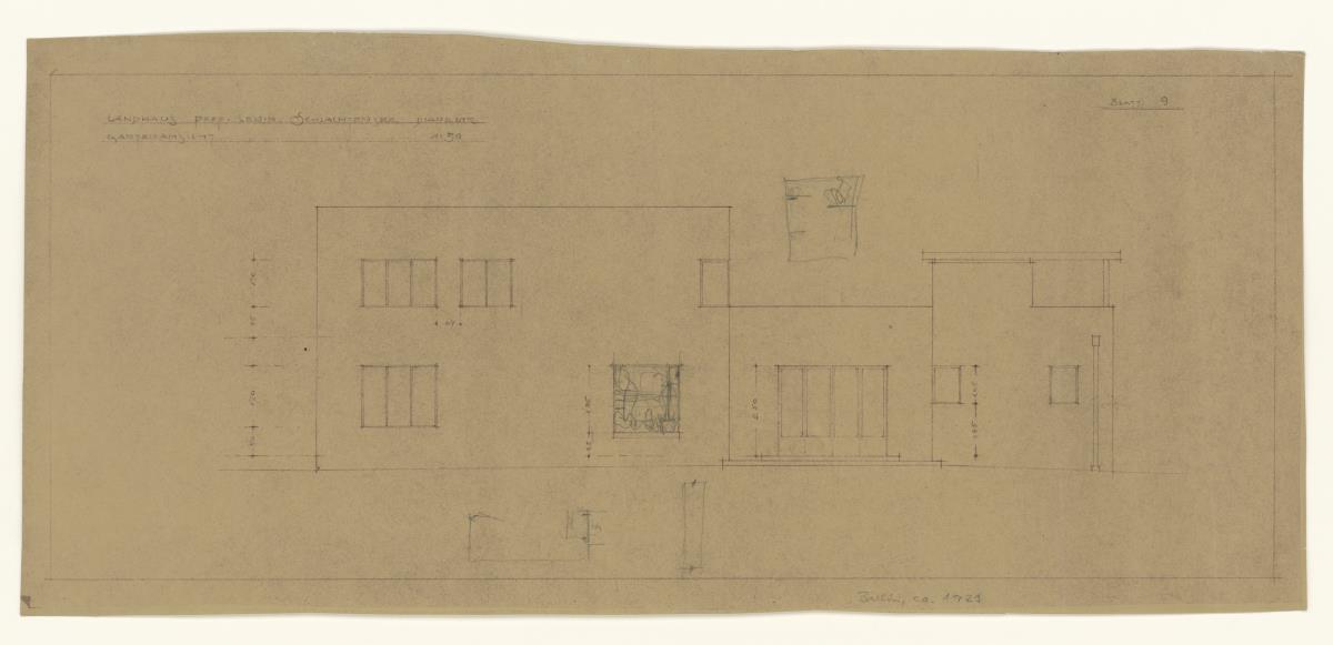 Landhaus Prof. Lewin, Berlin Schlachtensee, Gartensansicht, Lichtpause