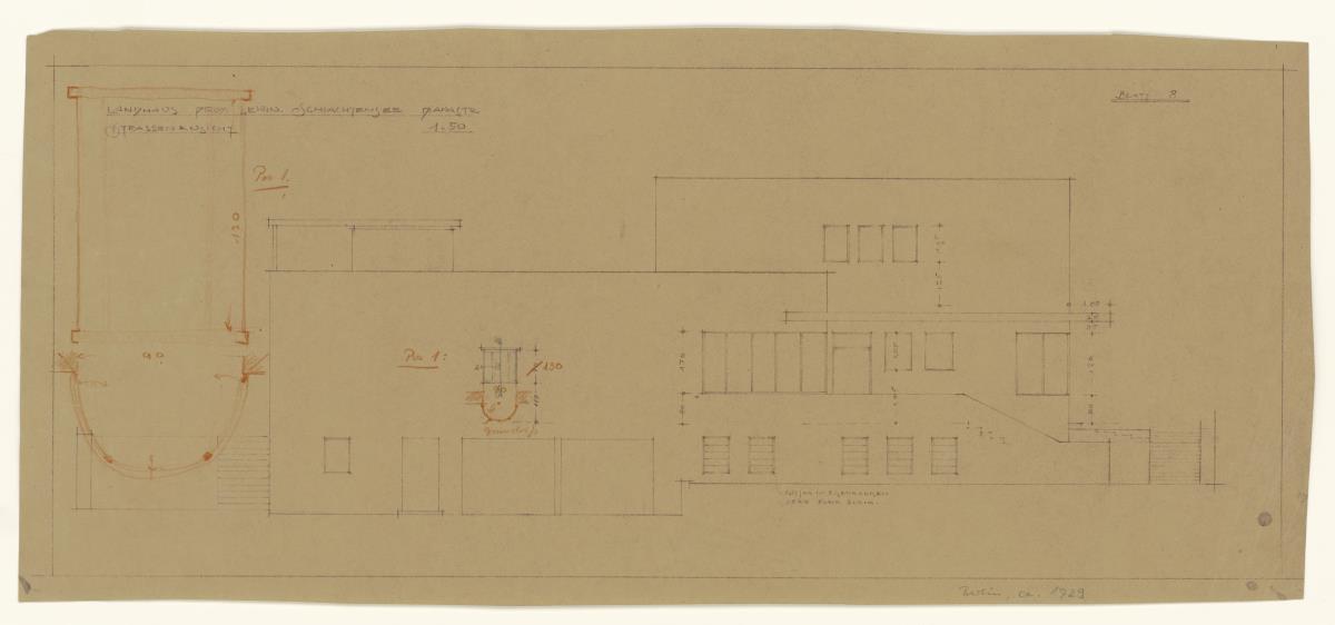 Landhaus Prof. Lewin, Berlin Schlachtensee, Straßenansicht, Lichtpause