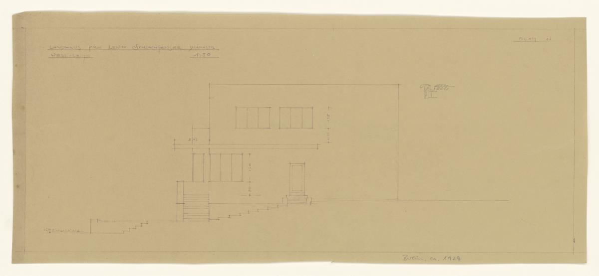 Landhaus Prof. Lewin, Berlin Schlachtensee, West-Seite, Aufriss, Lichtpause