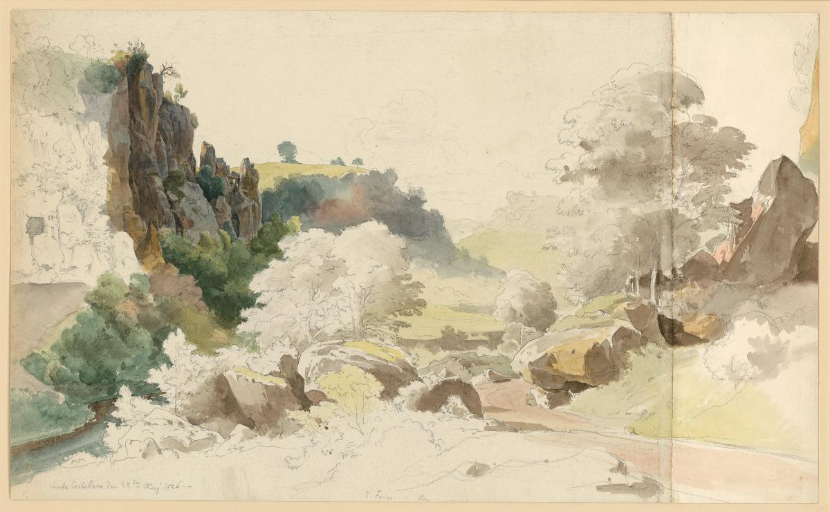 Landschaft mit Felspartie und Bäumen bei Civita Castellana