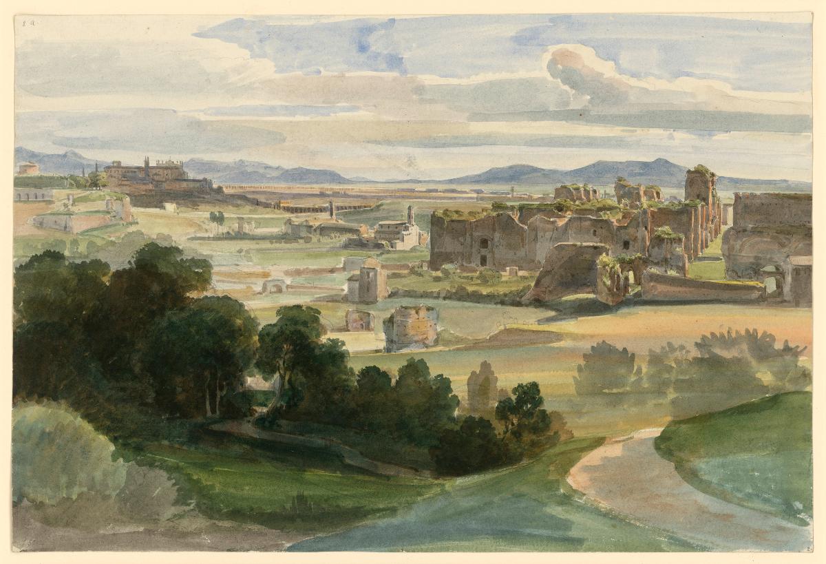 Blick auf die Ruinen der Thermen des Caracalla, im Hintergrund die Basilika di San Giovanni in Laterano