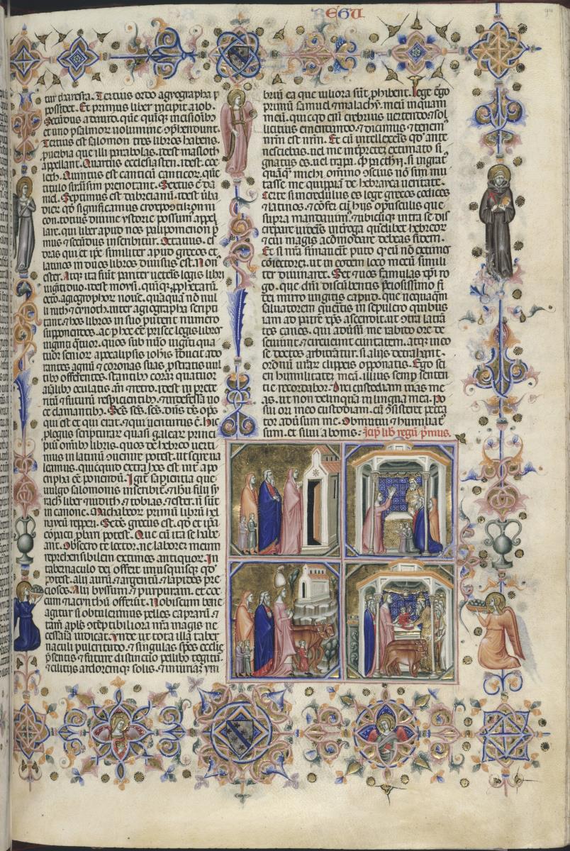 Buch Ruth; El Kana auf dem Weg nach Silo, Gebet der Hanna, Eli und Samuel (folio 94 recto der "Hamilton-Bibel")