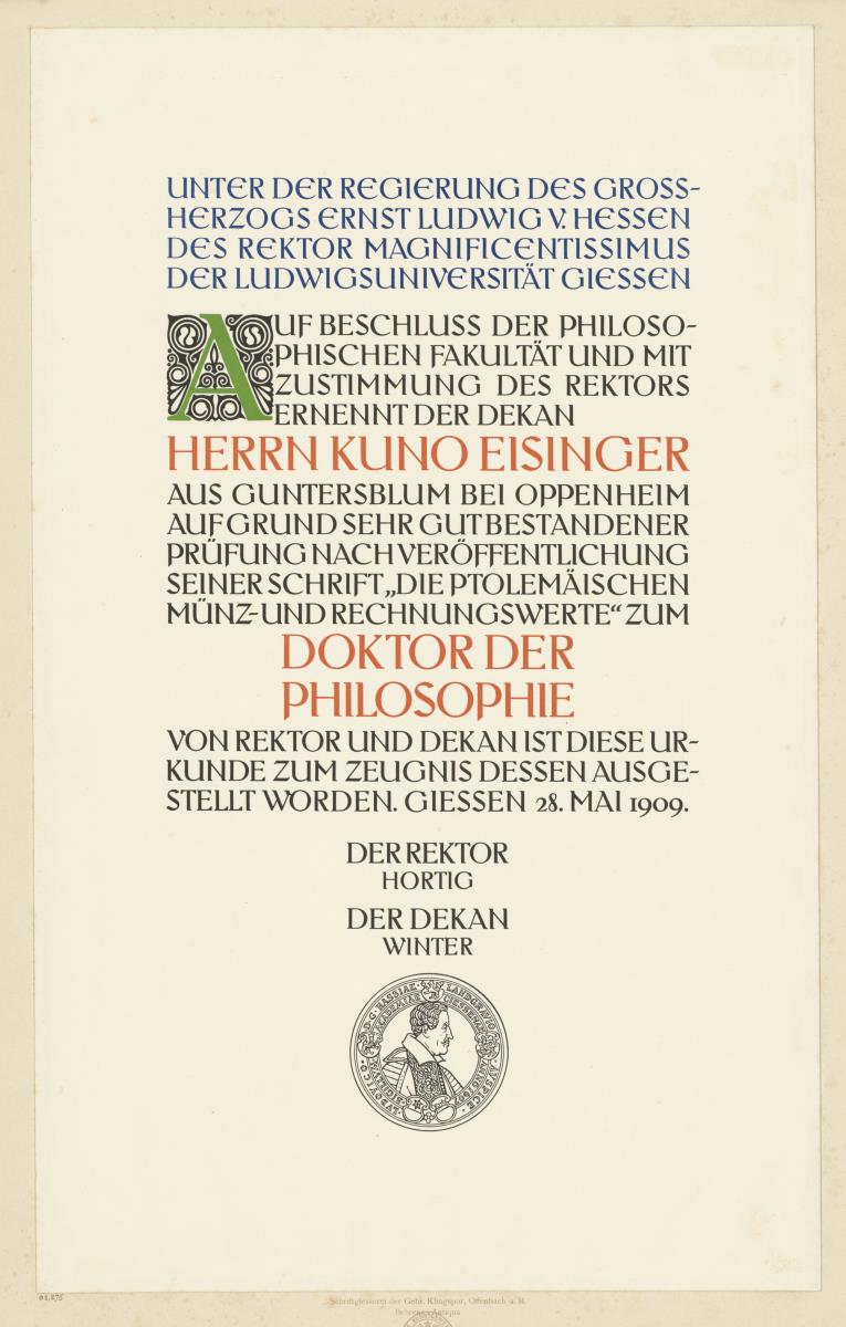 Promotionsurkunde der Universität Giessen