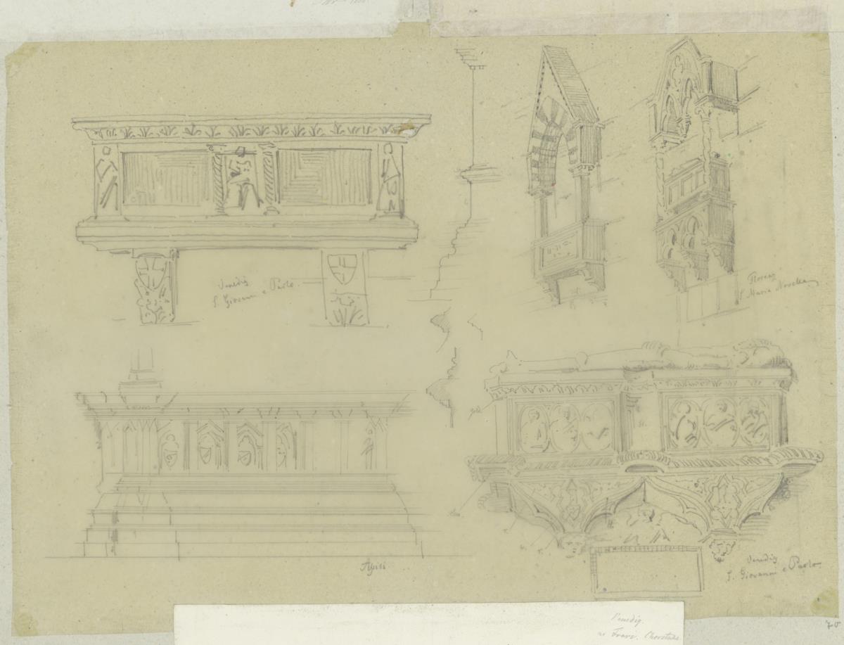 Skizzenbuch Italienreise, Venedig, Santi Giovanni e Paolo, Wandgrabmäler; Florenz, Santa Maria Novella, Wandgrabmäler sowie Assisi