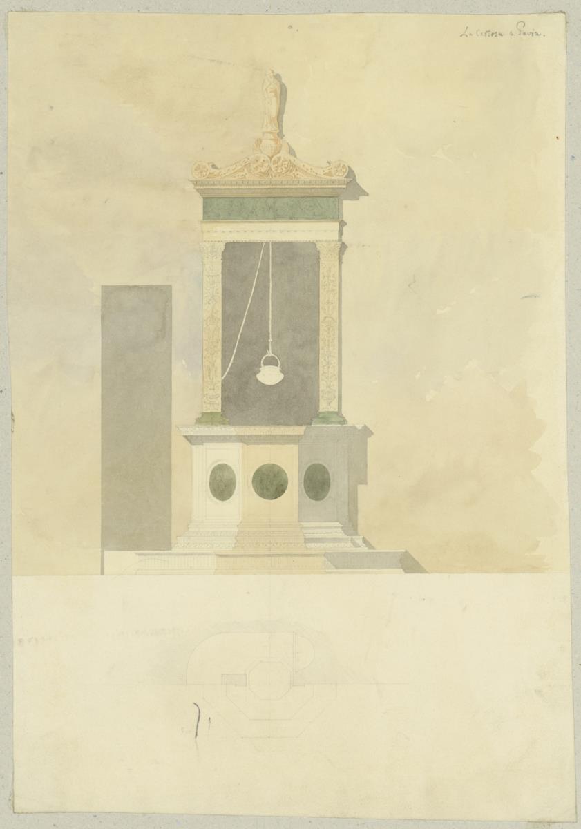 Skizzenbuch Italienreise, Pavia, Certosa, Brunnen