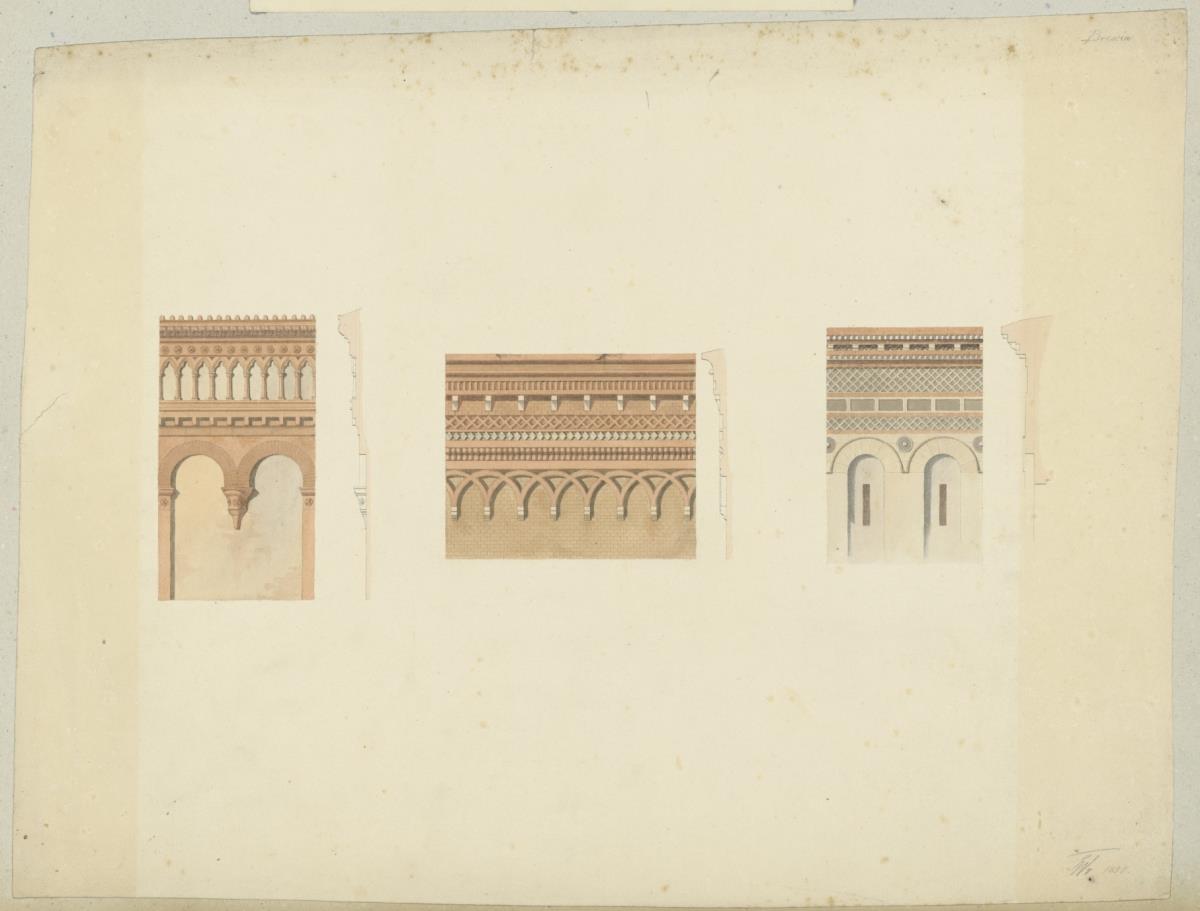 Skizzenbuch Italienreise, Brescia, unbezeichnete Gebäude, Architekturdetails