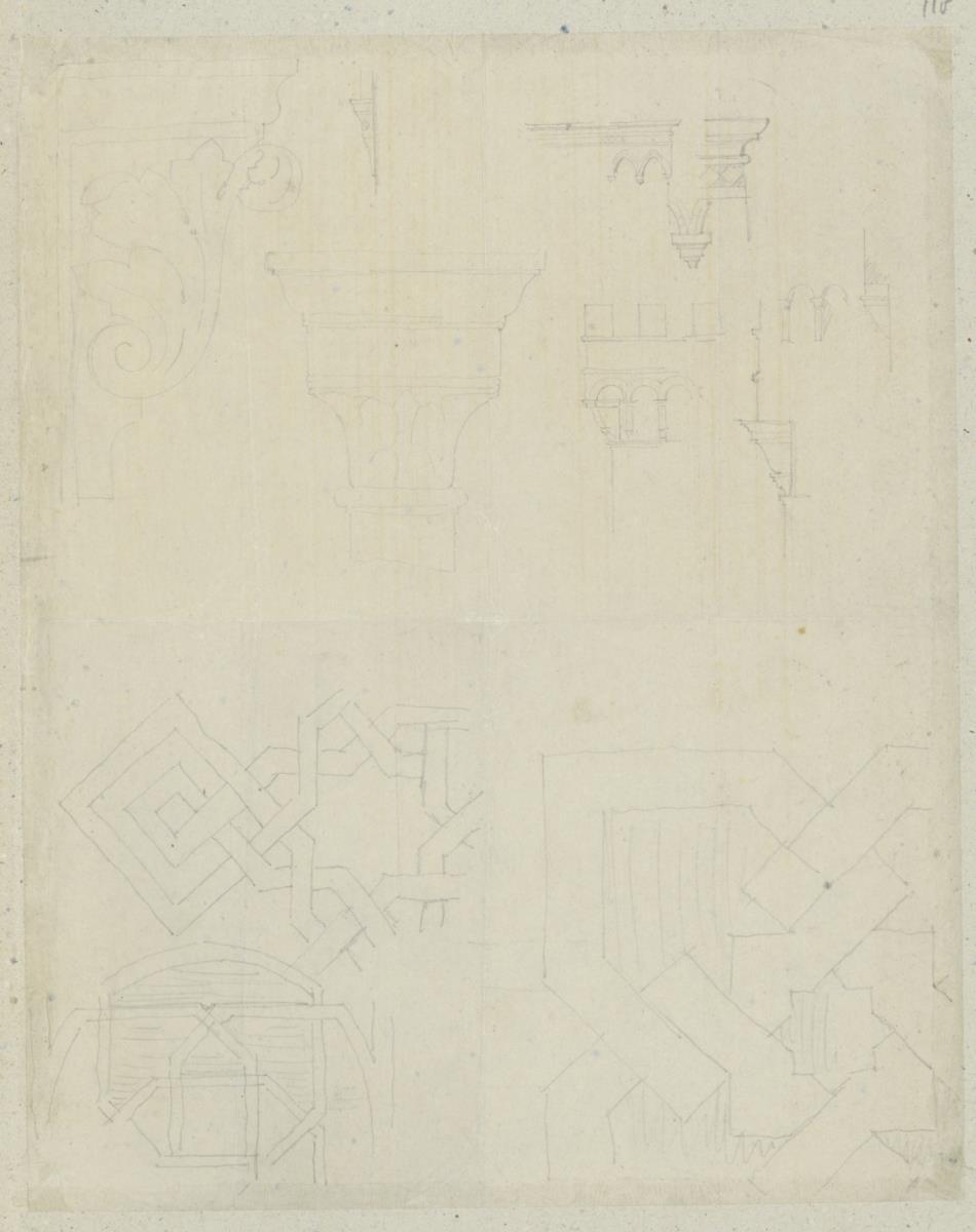 Skizzenbuch Italienreise, unbezeichneter Ort, unbezeichnete Gebäude, Architekturdetails