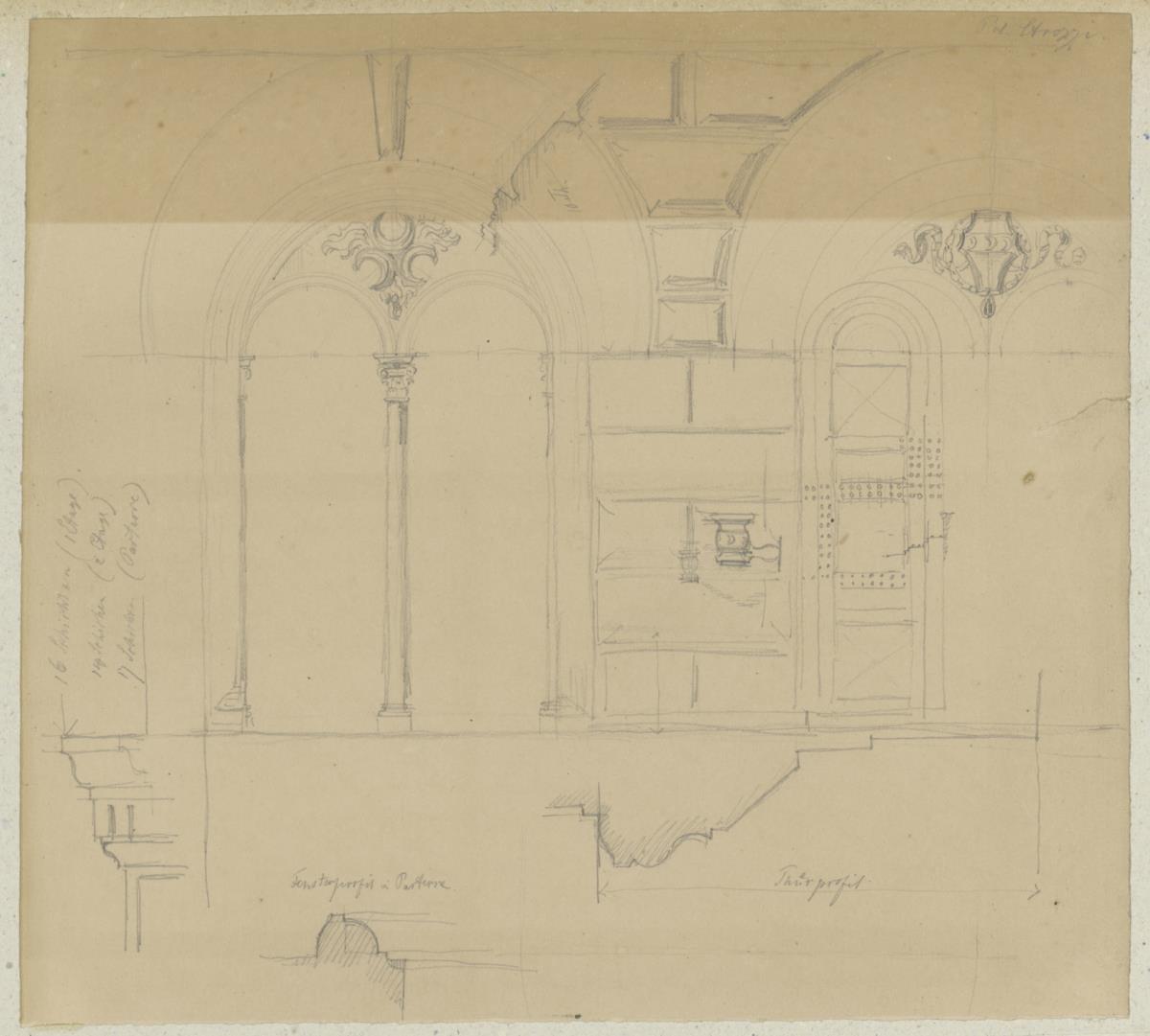 Skizzenbuch Italienreise, Florenz, Palazzo Strozzi, Architekturdetails