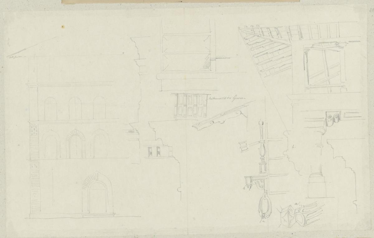 Skizzenbuch Italienreise, unbezeichneter Ort, unbezeichnete Gebäude, Architekturdetails