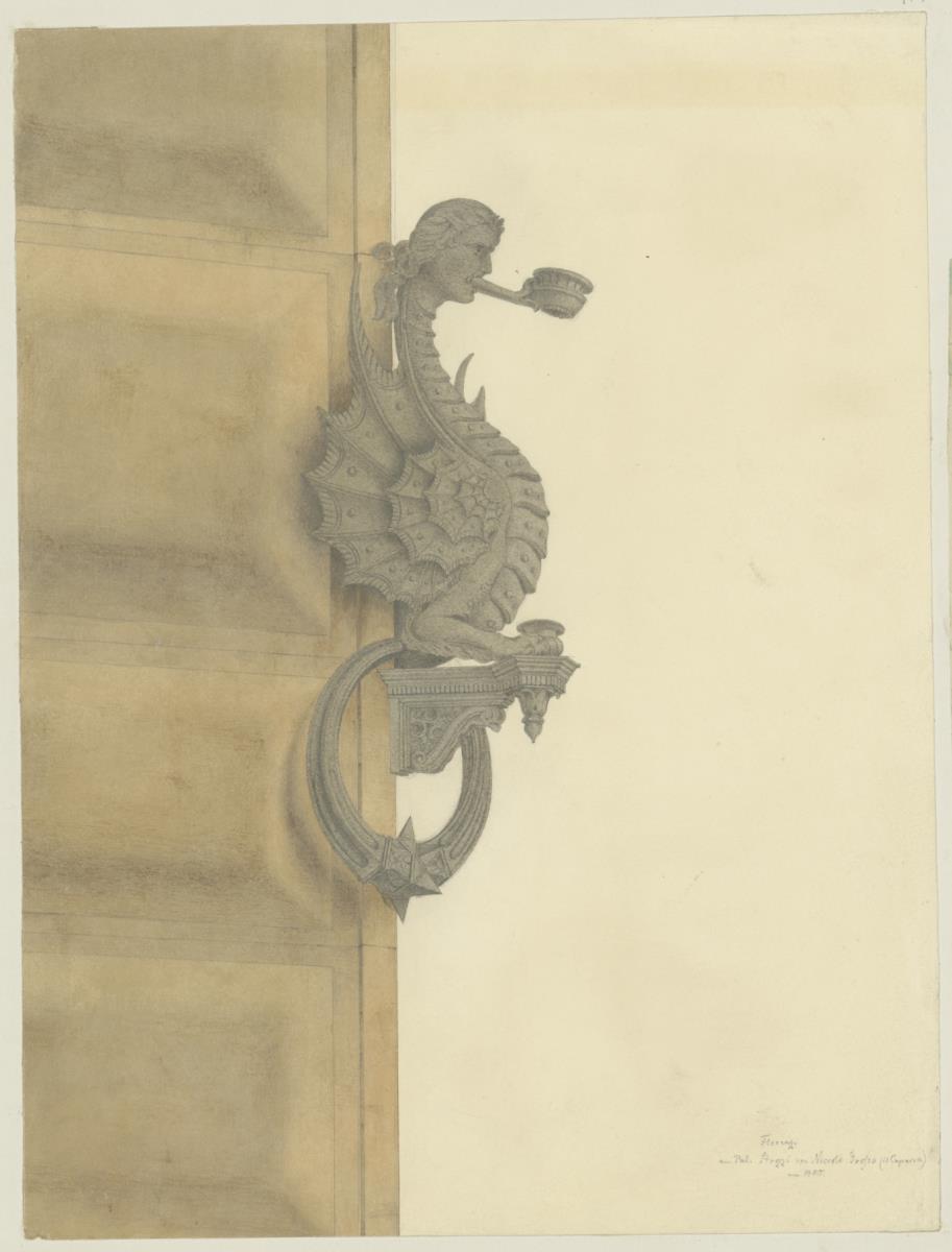 Skizzenbuch Italienreise, Florenz, Palazzo Strozzi, Fahnen- oder Fackelhalter