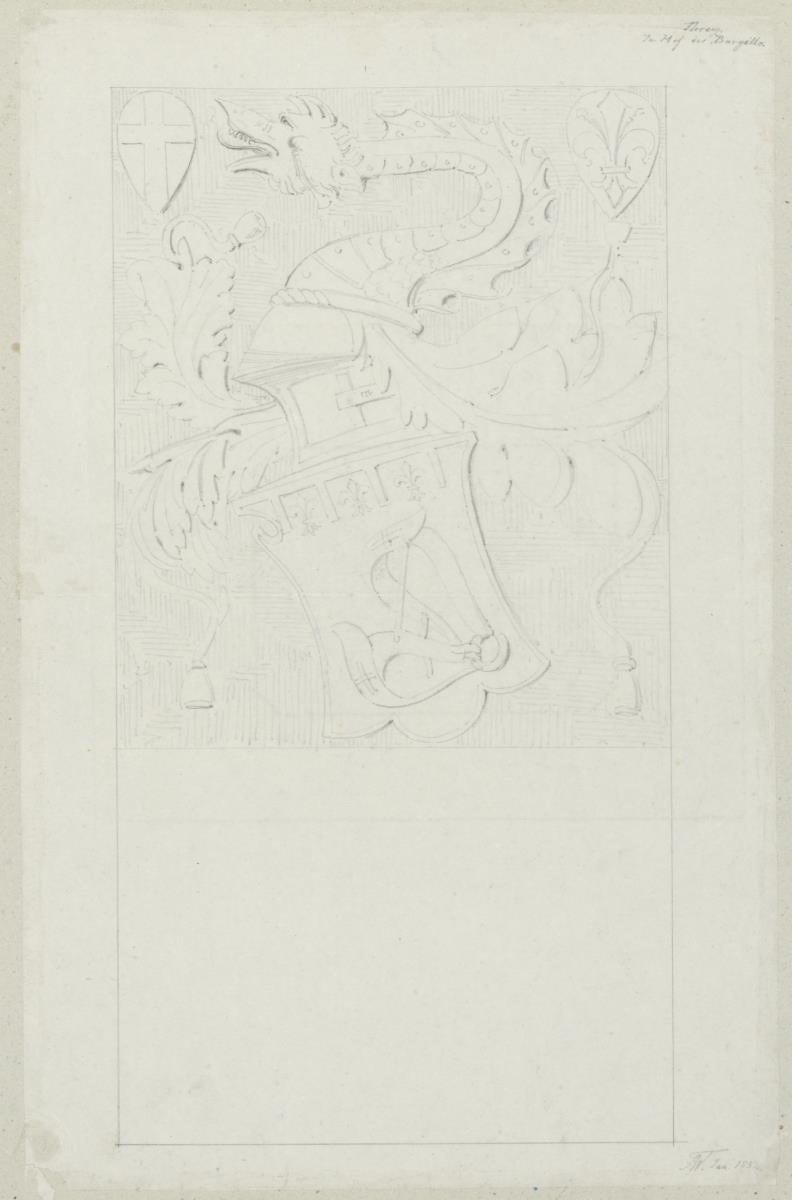 Skizzenbuch Italienreise, Florenz, Bargello, Wappen im Hof
