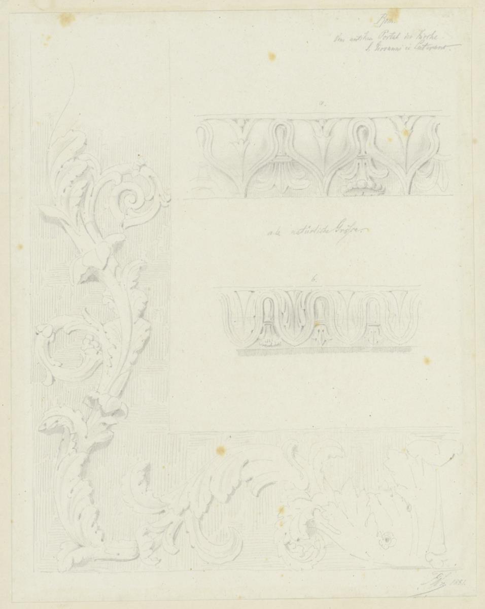 Skizzenbuch Italienreise, Rom, San Giovanni in Laterano, Reliefstudien des Portals
