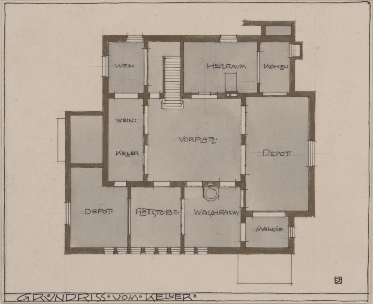 Berlin, Villa Kuntze, Vorentwurf, Grundriss des Kellergeschosses
