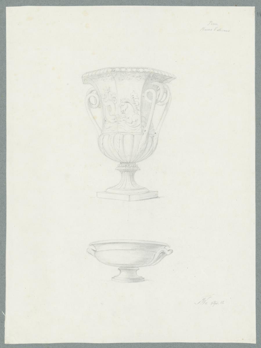 Skizzenbuch Italienreise, Rom, Musei Vaticani, Vase und Schale