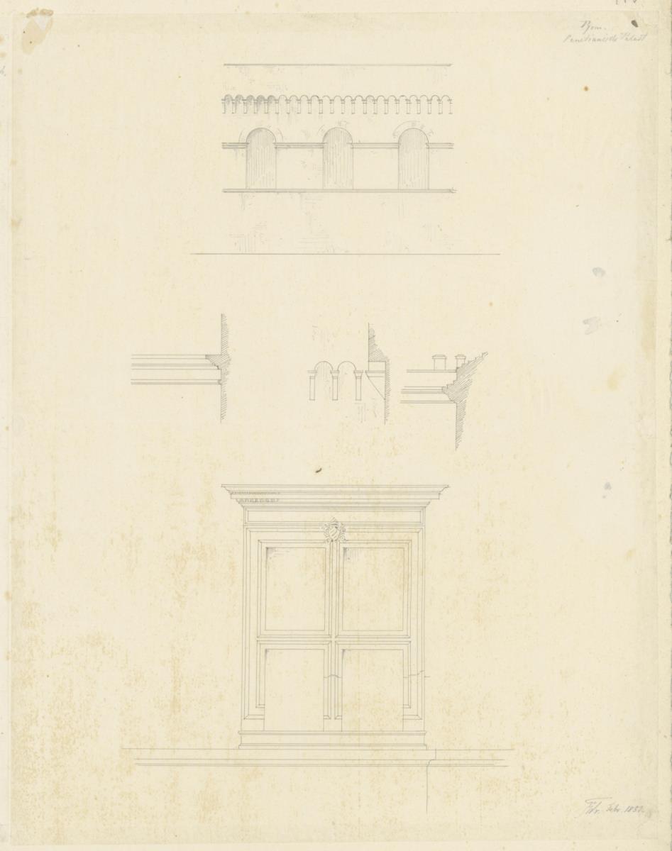 Skizzenbuch Italienreise, Rom, Palazzo Venezia, Fenster und andere architektonische Elemente