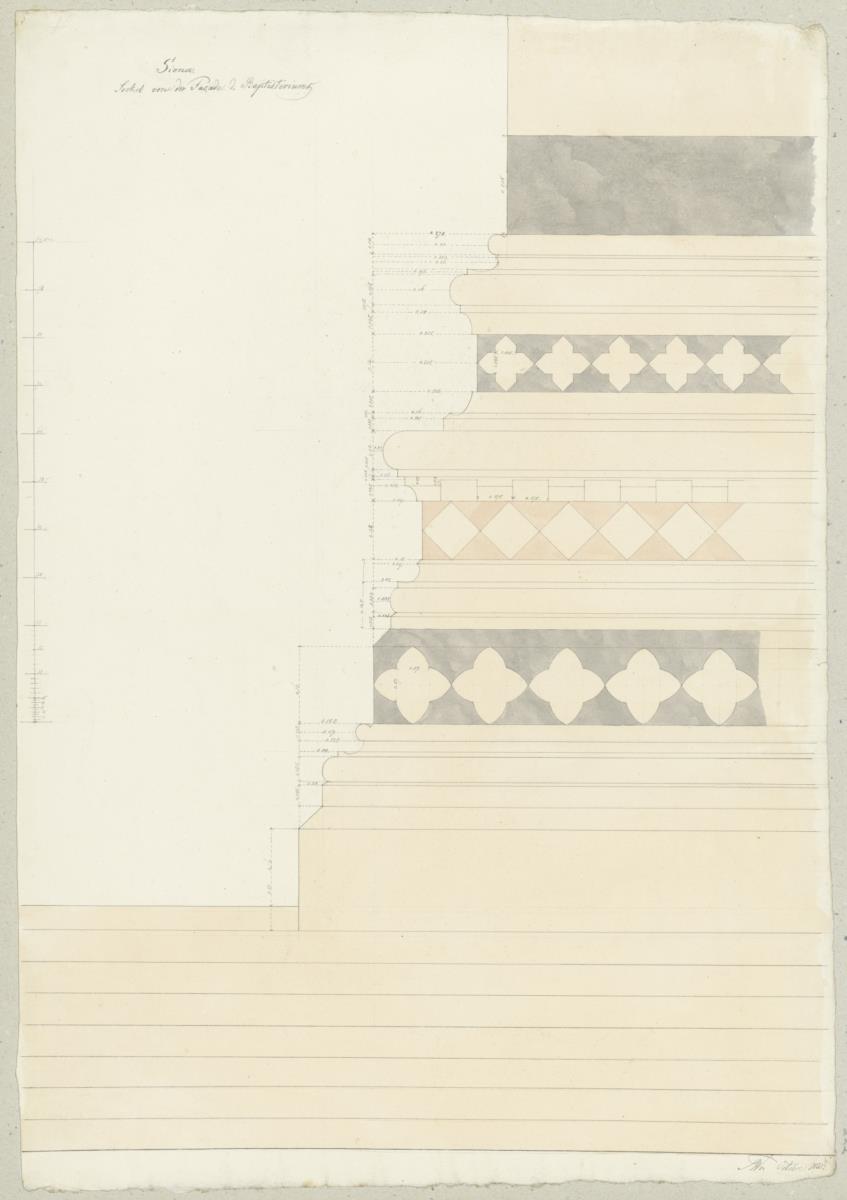 Skizzenbuch Italienreise, Siena, Baptisterium, Fassade, Sockelquerschnitt