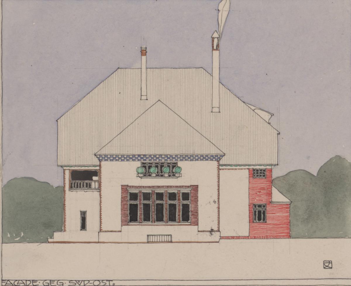 Berlin, Villa Kuntze, Vorentwurf, Aufriss der Südostfassade