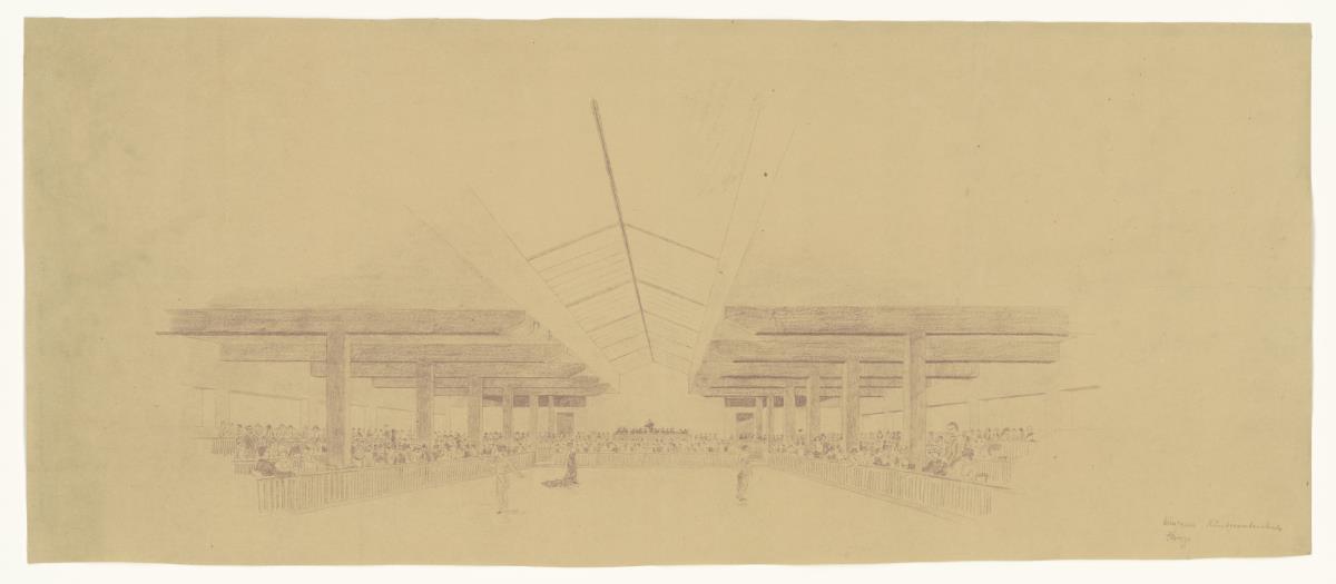 Haus der Moden, Frankfurt / Main, Innenraumperspektive, Modenschau Kunstgewerbeschule, Lichtpause