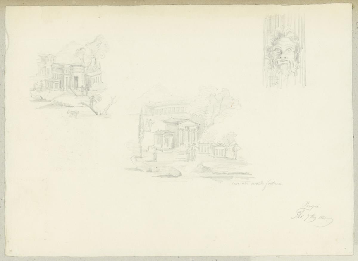 Skizzenbuch Italienreise, Pompeji, Casa della seconda Fontana [?] sowie unbezeichnetes Gebäude, Ansichten