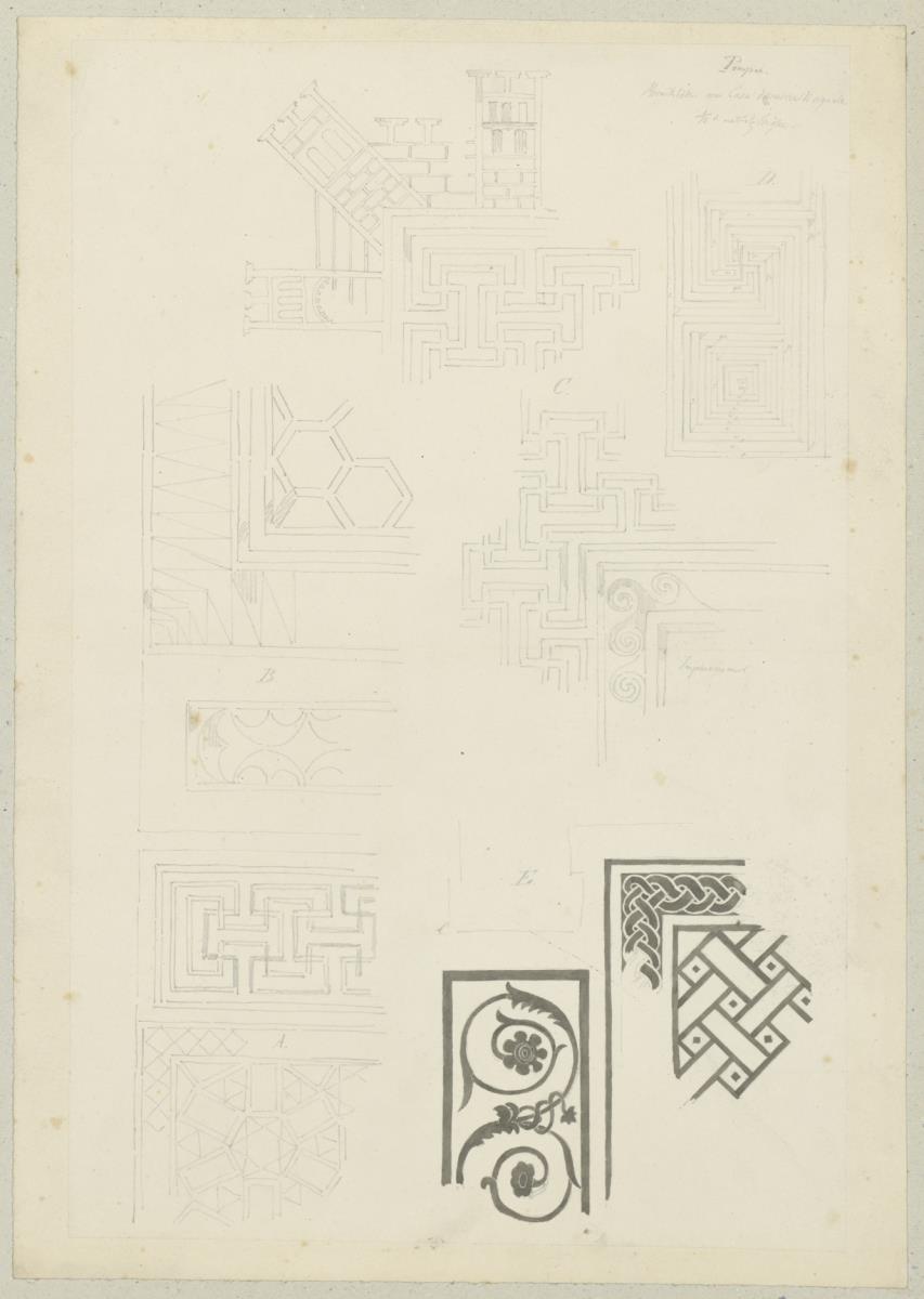 Skizzenbuch Italienreise, Pompeji, unbezeichnetes Gebäude [?], Mosaikböden