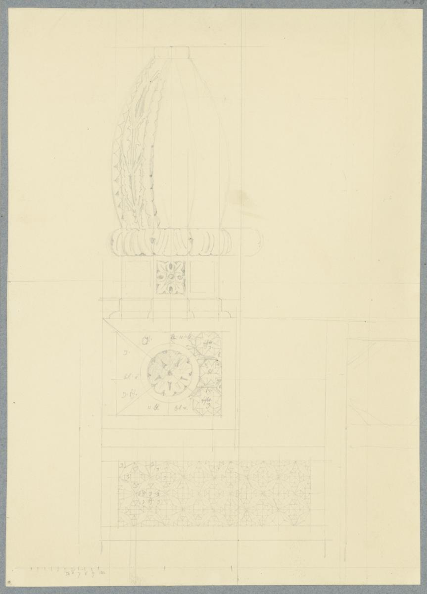 Skizzenbuch Italienreise, Palermo, La Zisa, Verzierung des Wasserlaufs und Mosaikfelder