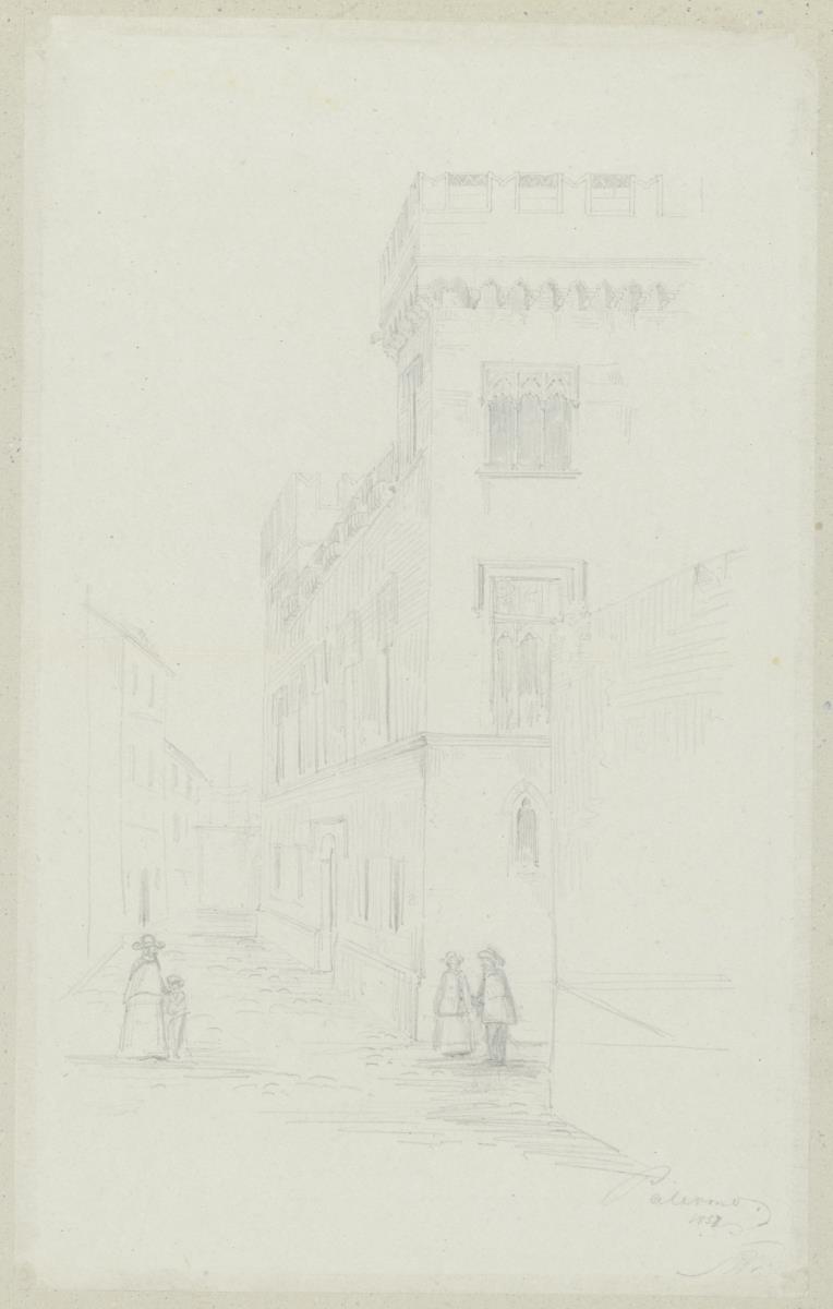 Skizzenbuch Italienreise, Palermo, unbezeichnetes Gebäude, Straßenansicht