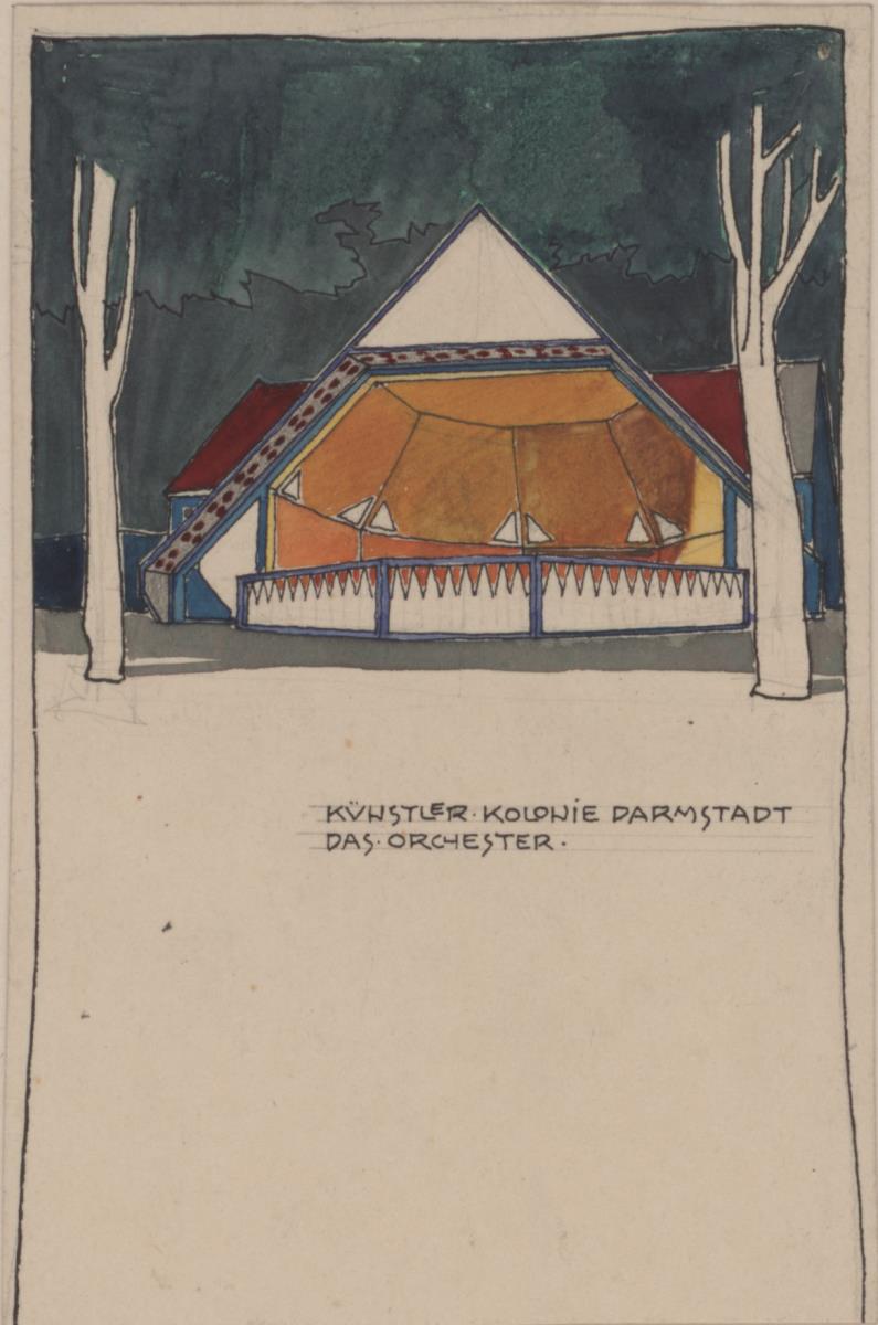 Darmstadt, provisorischer Orchesterpavillon für die Ausstellung, Perspektive