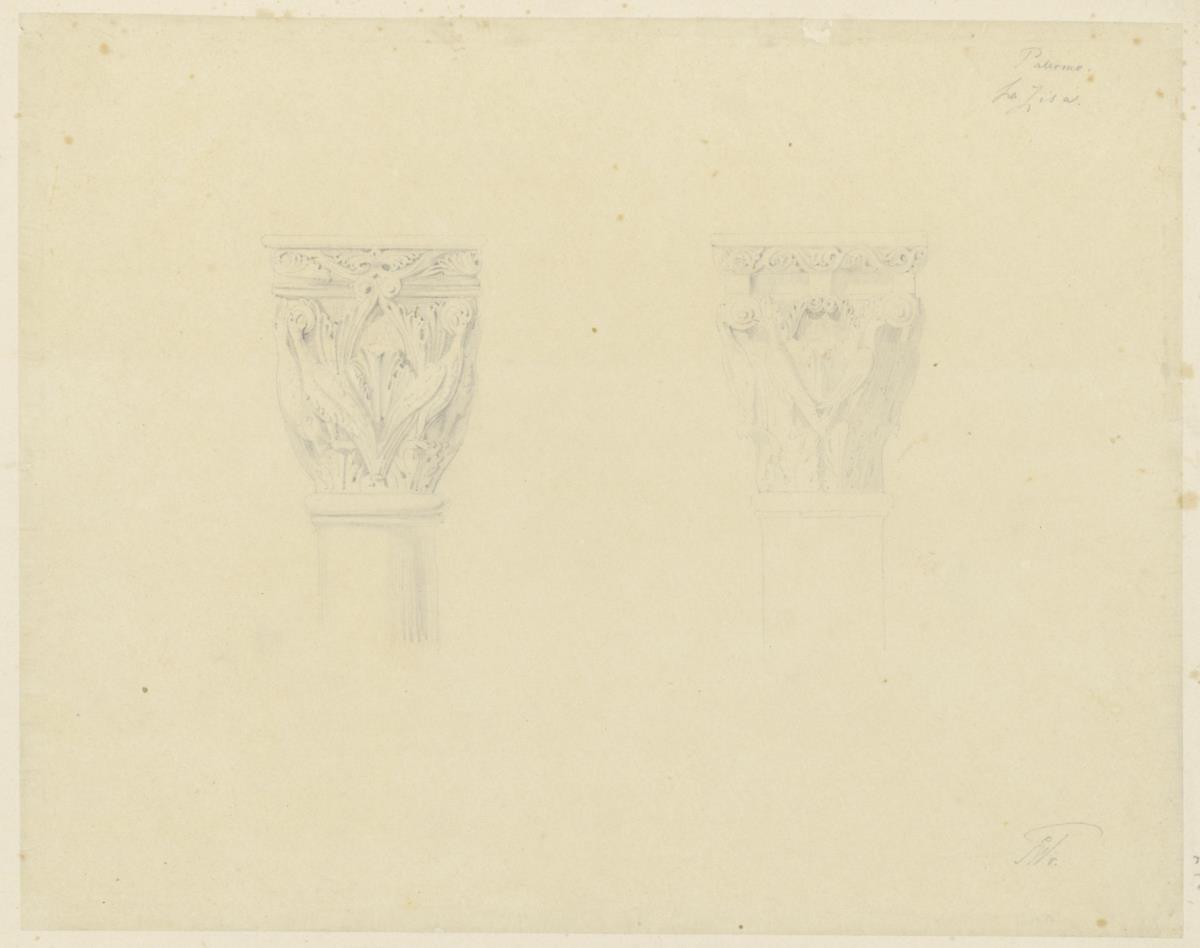 Skizzenbuch Italienreise, Palermo, La Zisa, Brunnensaal, Vogelkapitell