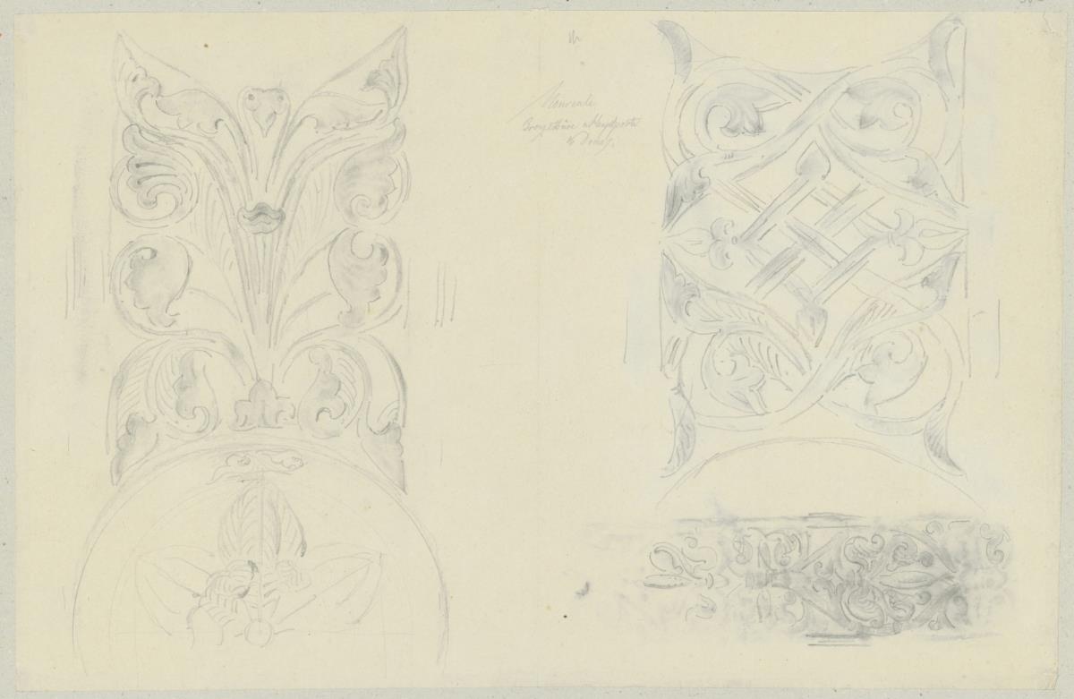 Skizzenbuch Italienreise, Monreale, Dom, Bronzetür, Details, teilweise Frottage