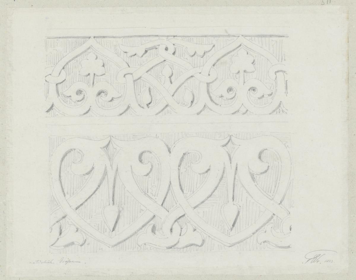 Skizzenbuch Italienreise, unbezeichneter Ort, unbezeichnetes Gebäude, Ornament bzw. Relief [?]