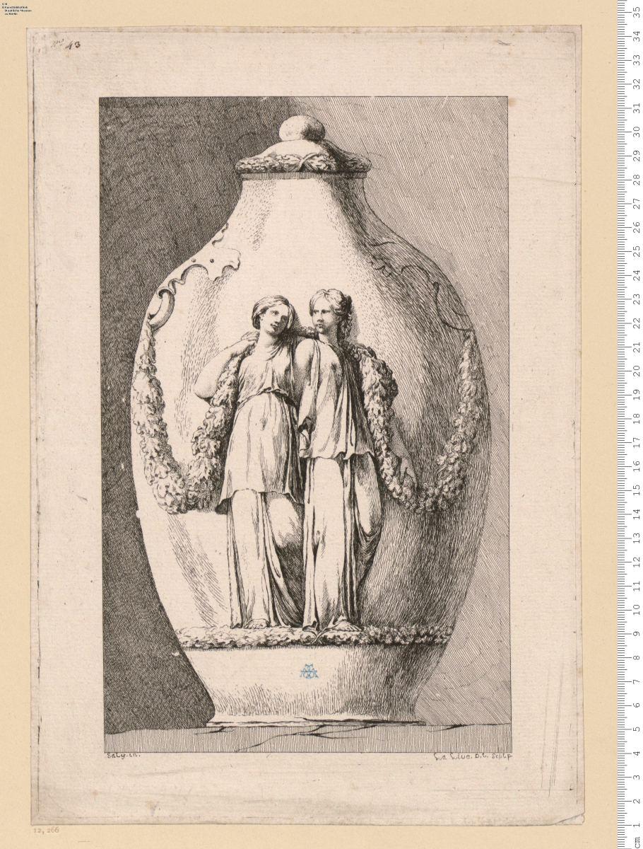 1 Blatt Vase mit 2 weiblichen Figuren