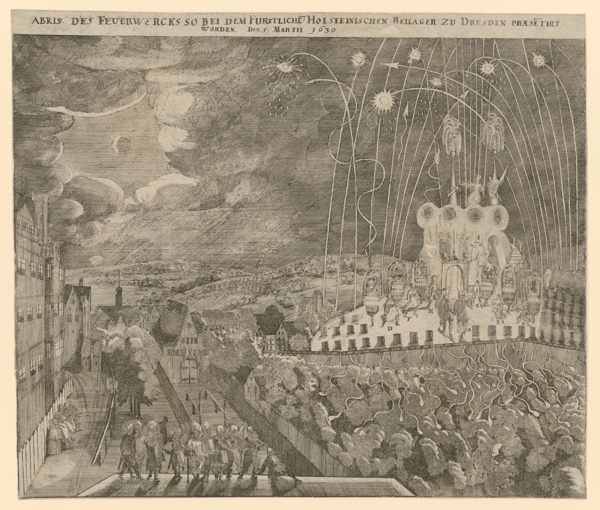 Feuerwerk zur Hochzeit von Friedrich III. von Schleswig-Holstein-Gottorf und Maria Elisabeth von Sachsen in Dresden 1630