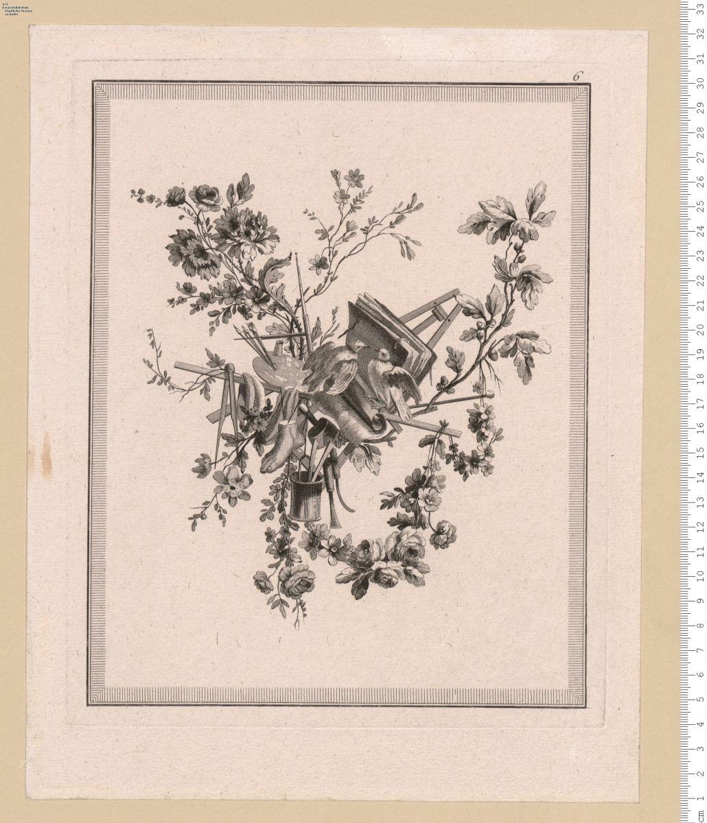 I.ere Suite de differents Attributs, Trophées et Groupes de Fleurs.