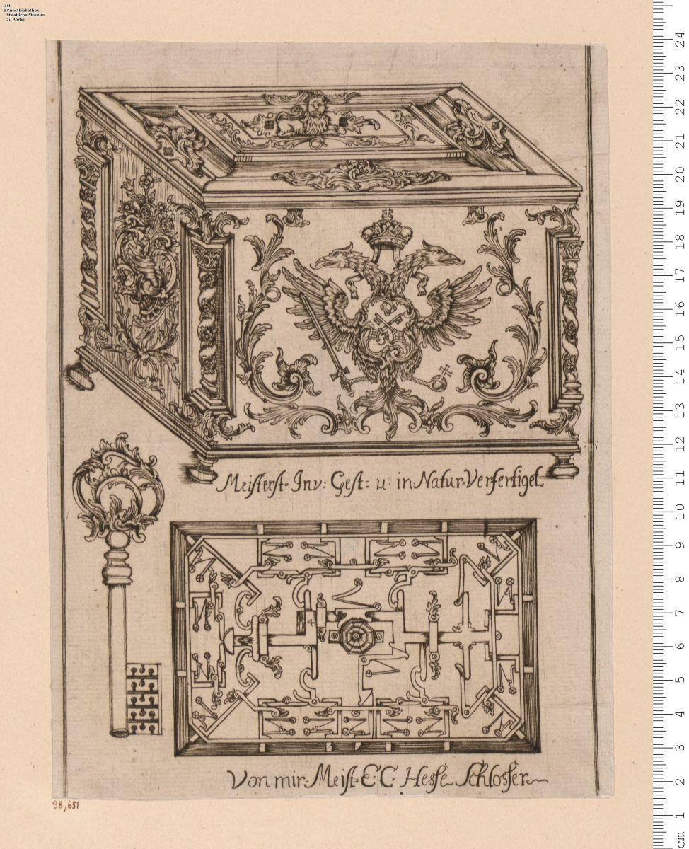 1 Blatt eiserner Kasten mit Kunstschloß