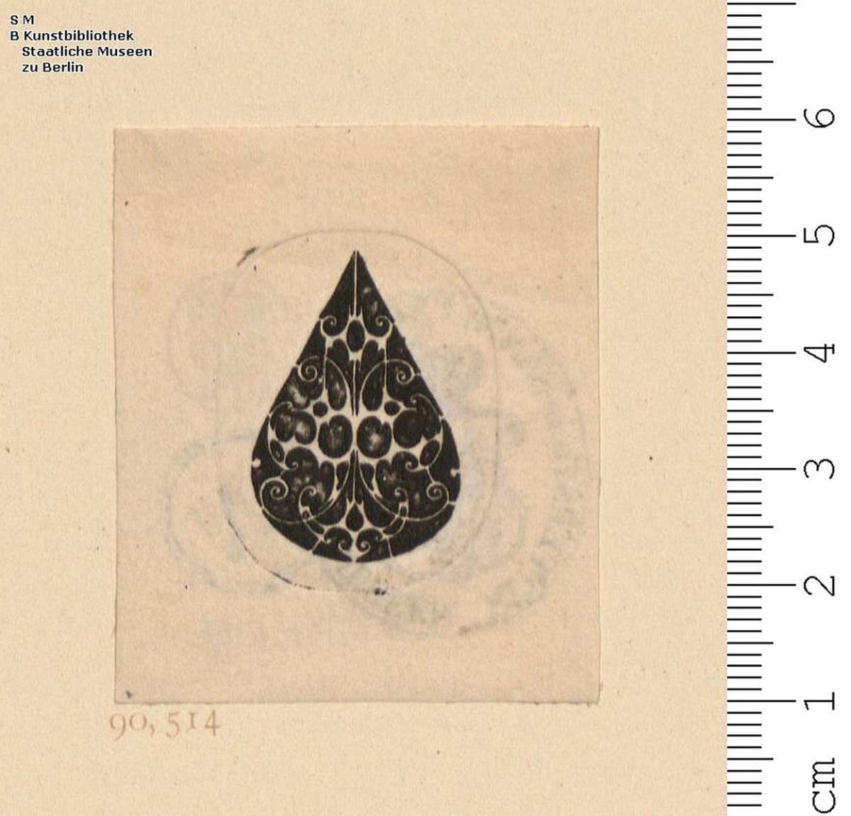 2 Blatt Schwarzornament: Ein Kreuz und ein herzförmiges Zierstück