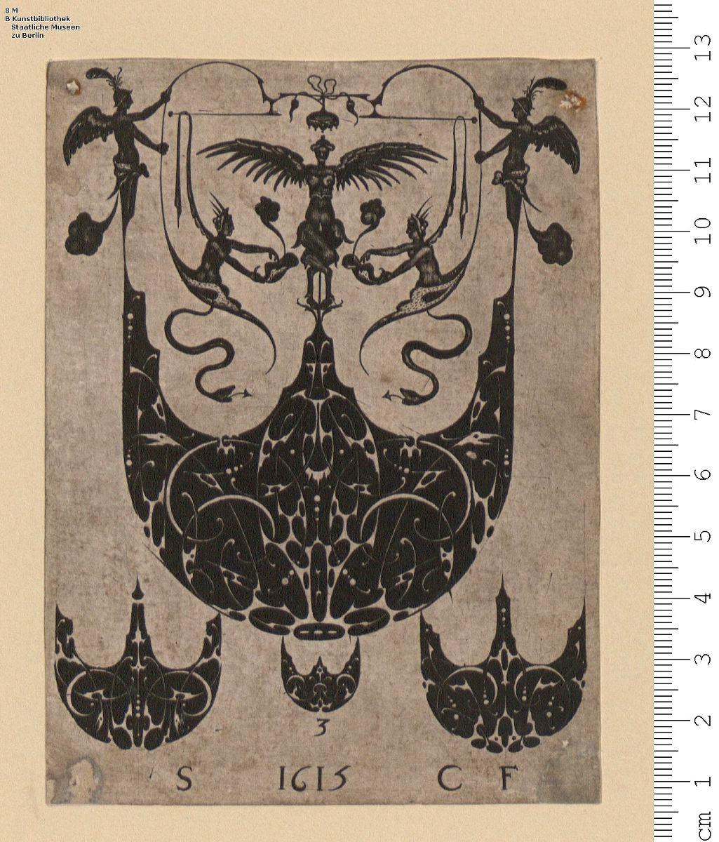 1 Folge Schwarzornament für verschiedene Zierflächen, meist weißes Schweifwerk auf schwarzem Grunde