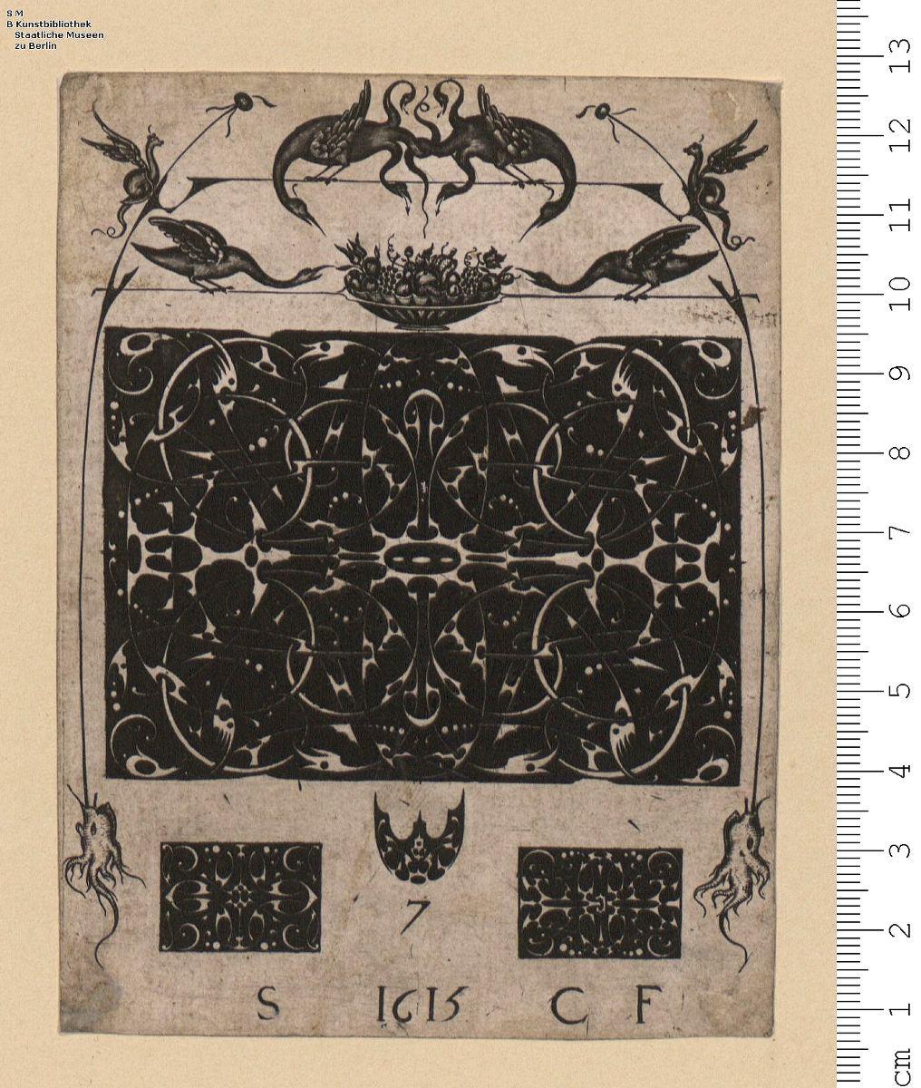 1 Folge Schwarzornament für verschiedene Zierflächen, meist weißes Schweifwerk auf schwarzem Grunde
