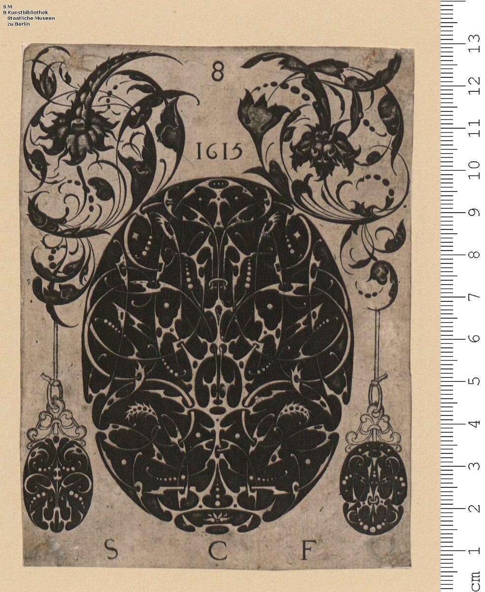 1 Folge Schwarzornament für verschiedene Zierflächen, meist weißes Schweifwerk auf schwarzem Grunde