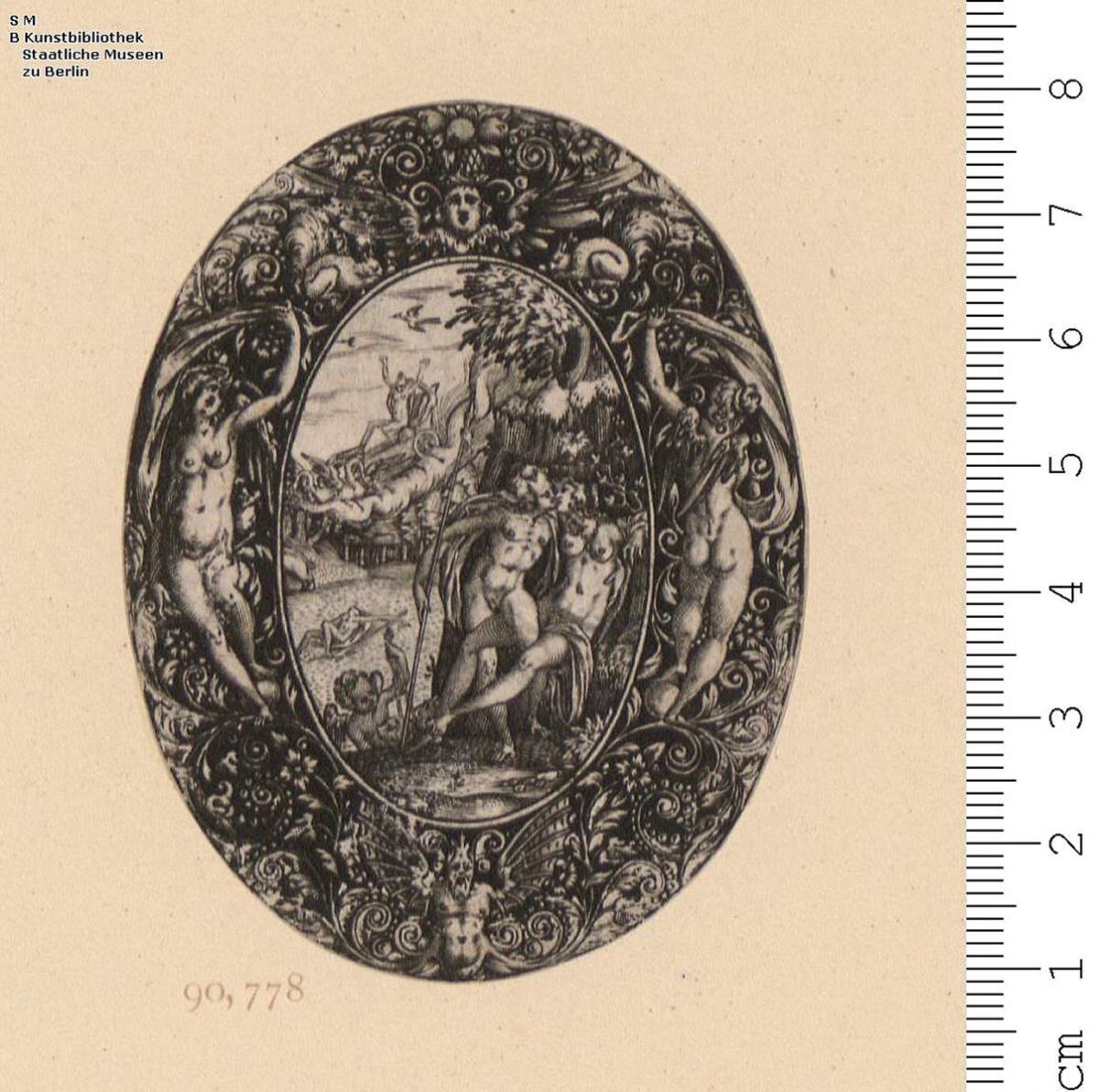 (2) 1 Blatt ovaler Uhrdeckel: Venus und Adonis