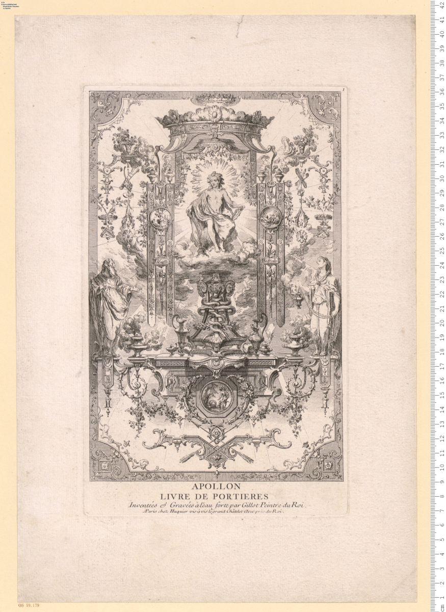 Livre De Portieres ... Inventées et Gravées à l'eau forte par Gillot ... [Blatt 6: Cochin fils sculp.] A Paris chez Huquier ...