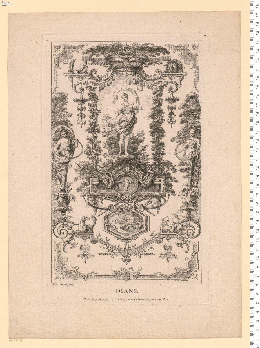 Livre De Portieres ... Inventées et Gravées à l'eau forte par Gillot ... [Blatt 6: Cochin fils sculp.] A Paris chez Huquier ...