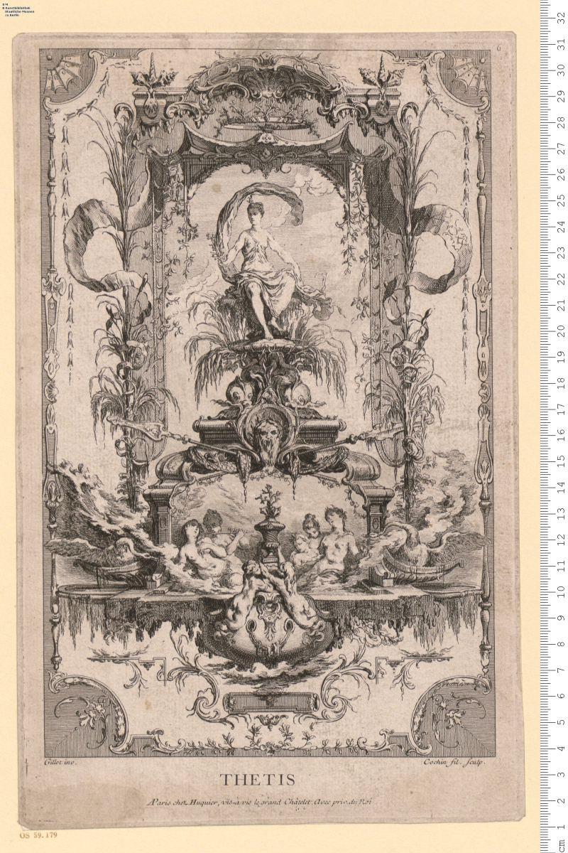 Livre De Portieres ... Inventées et Gravées à l'eau forte par Gillot ... [Blatt 6: Cochin fils sculp.] A Paris chez Huquier ...