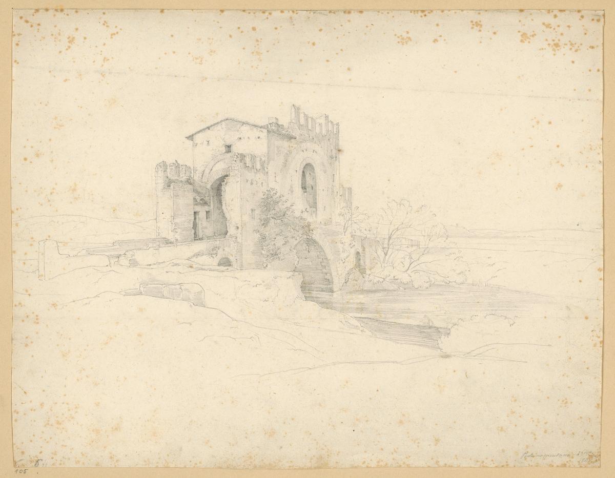 Ruine eines Brückenhauses. Tiberbrücke Ponte Nomentana in der Campagna