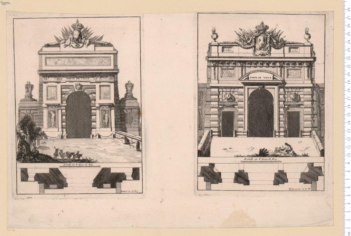 (2) Stadttore, bez: [N.] Lenoir in et sc.