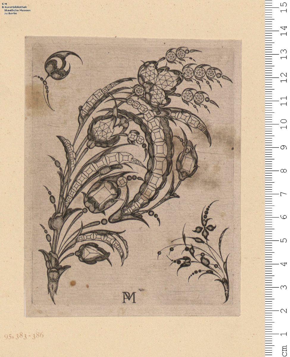 5 Blatt einer Folge mit Schmucksträußen aus Schotenwerk